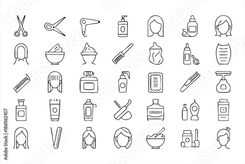 Hair Styling and Cosmetic Care Icons for Salon Apps