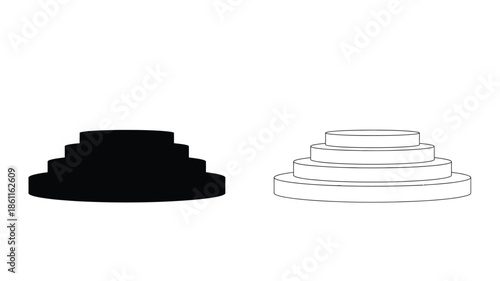 Two tiered structures one dark and one light a striking silhouette