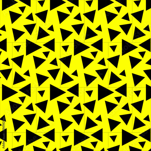 Yellow background with polygonal black shapes of different sizes.Vector seamless pattern of black triangular shapes.