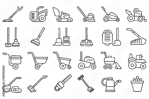 Gardening and Lawn Care Line Icons for Landscaping UI