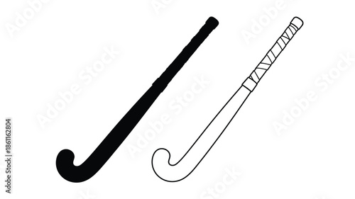 Two hockey sticks one solid and one outlined a striking silhouette