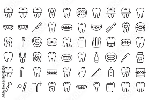 Dentistry Treatment Line Icons for Healthcare Dashboards