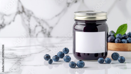 Blueberry Jam Jar Mockup with Blank Label