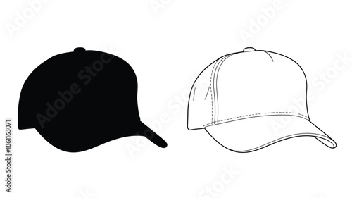 Two baseball caps one in contrasting black silhouette