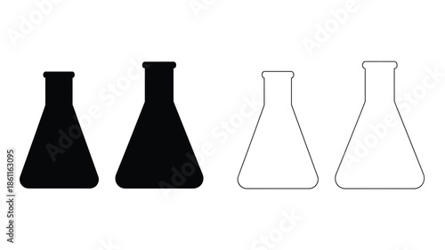 Erlenmeyer flasks in contrasting styles a black and white silhouette