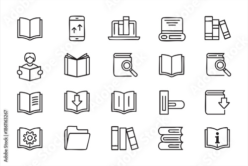 Book and Library Line Icons for Education Platforms and Apps