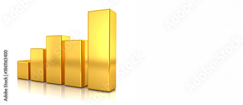 gold bar graph isolated on white, empty space for text