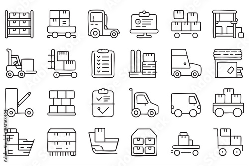 Supply Chain Logistics Icons for Shipping and Distribution Services