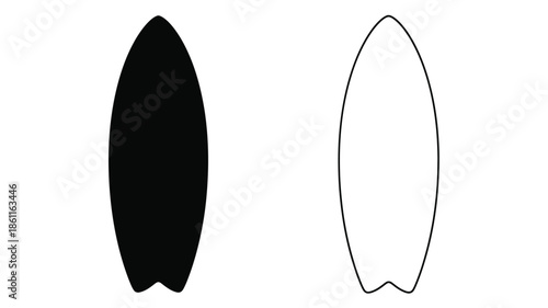 Two surfboard shapes one solid black and one outline a striking silhouette