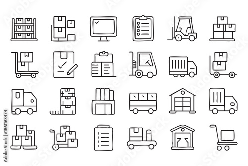 Inventory and Delivery Line Icons for Supply Chain Solutions