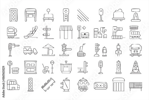 Urban Infrastructure Icons for Metro, Railway, and City Transport