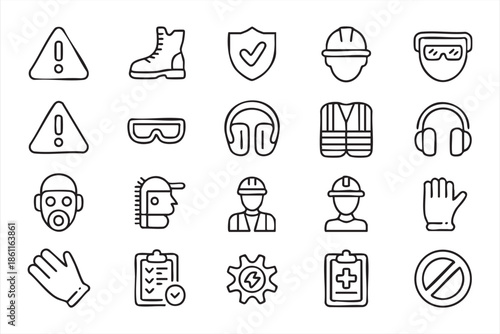 Safety and PPE Line Icons for Industrial Compliance and Risk Prevention