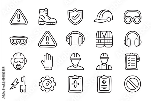 Workplace Safety Icons for Construction, Factory, and Industry Use