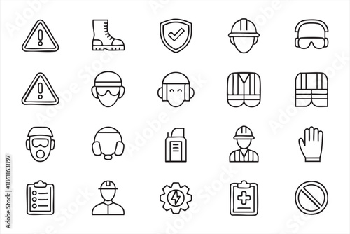 Industrial Safety Line Icons for Hazard Control and Worker Protection