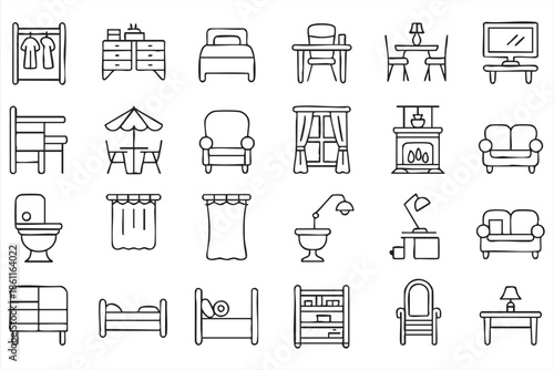 Household Furniture Line Icons for Home Staging and Renovation