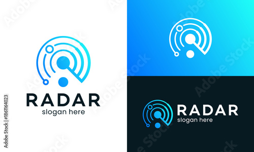 Radar logo design vector illustration. Sonar or radar wave radiation graphic Icon, symbols, creative