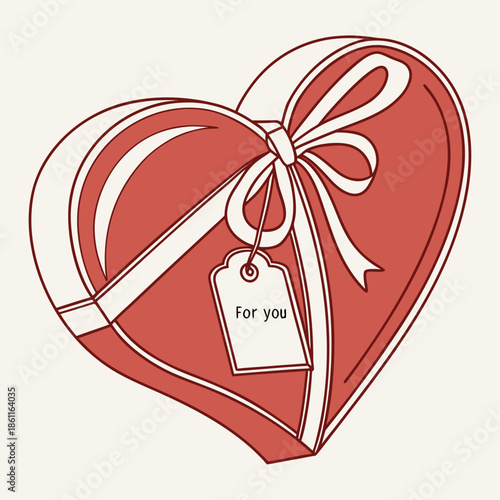 A heart-shaped gift box adorned with a ribbon and a tag that reads for you