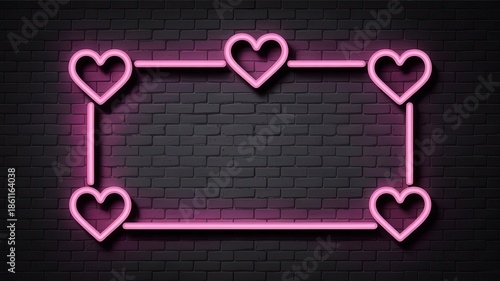Neon heart frame on brick wall