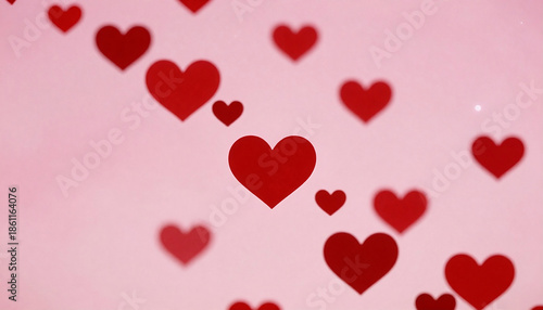 A romantic background with numerous glowing hearts in various sizes, valentines day card, banner, poster, template, created with generative ai