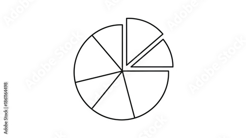 Simple pie chart with six segments outlined in black a striking silhouette