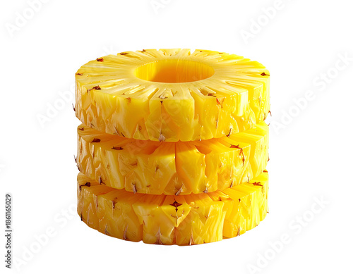 Stack of vibrant yellow pineapple slices against a stark black backdrop