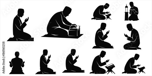 Collection Of Islamic Prayer Silhouettes In Various Poses person