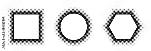 black halftone geometric frame set dotted gradient border