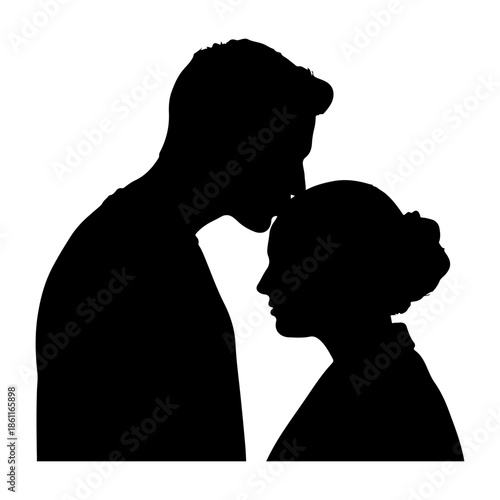 Silhouette of a man kissing a woman on the forehead Vector