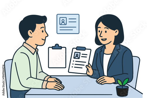 human resources professional interviewing job applicant in office