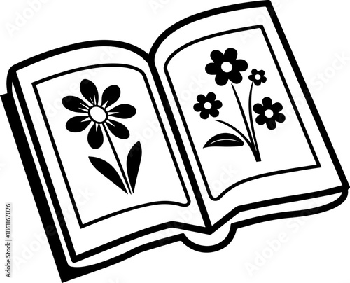 SVG vector illustration of flower clipart with a book.Open Book with Flower Illustrations and Design