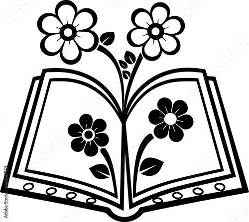 SVG vector illustration of flower clipart with a book.Open Book with Flowers Illustrating Nature and Reading