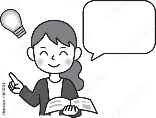 説明をする女性　教師　ふき出し　コメント
