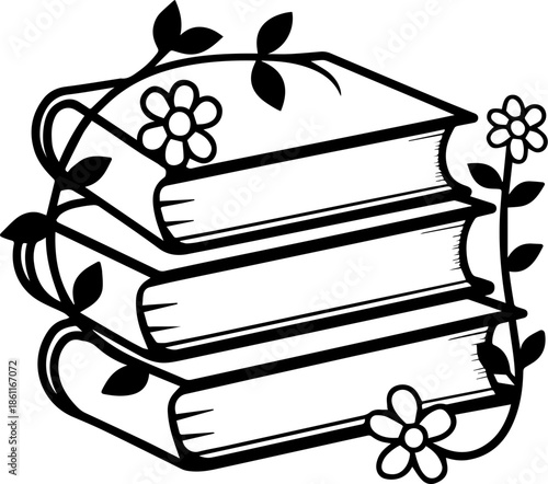 SVG vector illustration of flower clipart with a book.Open Book Surrounded by Elegant Flower Designs