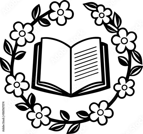 SVG vector illustration of flower clipart with a book.Floral Border Designs for Creative Projects