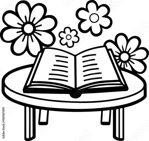 SVG vector illustration of flower clipart with a book.Open Book with Flowers Blooming Illustrative Design
