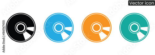 Set of colorful CD icons in black, blue, orange, and green