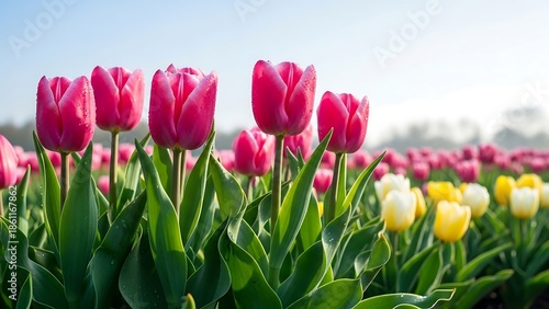 Vibrant Tulips in Blooming Garden Landscape.