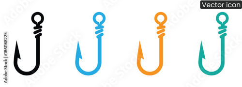 Set of colorful fishing hooks in modern design