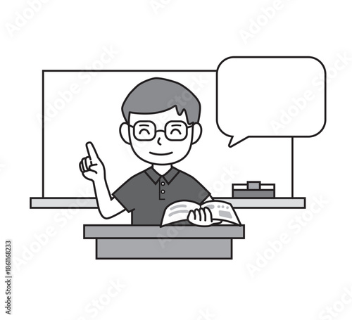 解説をする男性・吹き出し・コメント・先生