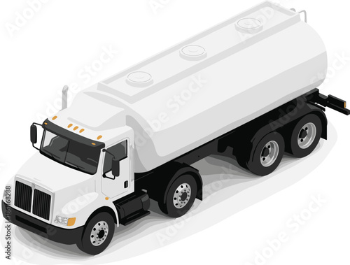 White tanker truck illustration, fuel transport vehicle, industrial logistics sketch, liquid cargo hauler, heavy-duty transport icon