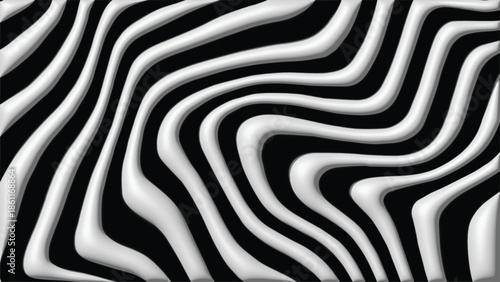 Abstract Black and White Wavy Pattern with Depth and Shadow