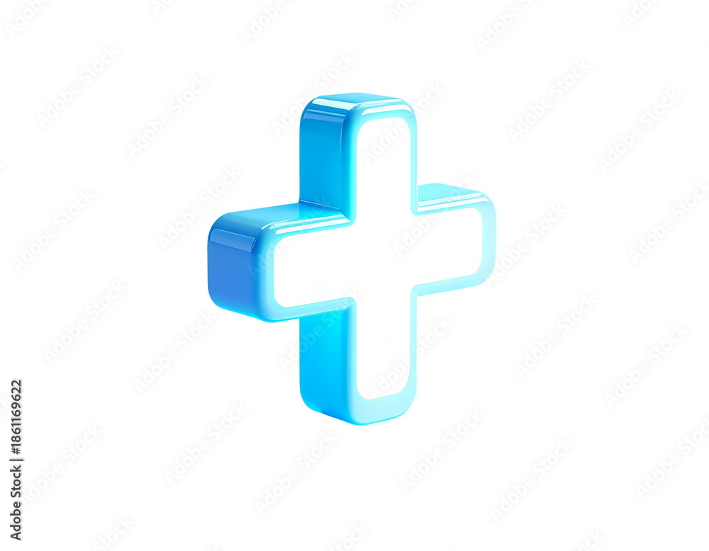 Obraz premium Glowing blue 3D plus sign floating against a black background