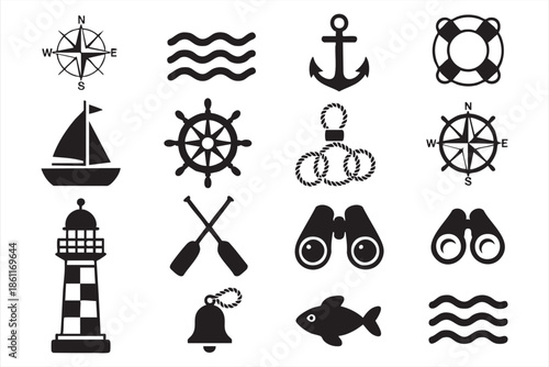 Coastal and Marine Navigation Icons for Travel Design Assets