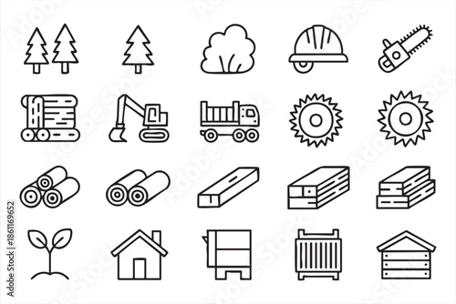 Forestry and Logging Icons for Timber Production and Wood Processing