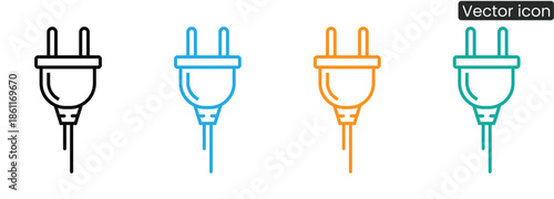Set of modern electric plug icons in four vibrant colors, perfect for tech and energy concepts