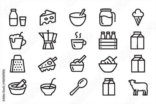 Kitchen and Food Line Icons for Recipe and Menu Design