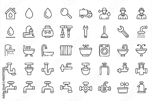 Plumbing and Water Supply Line Icons for Home Repair Services
