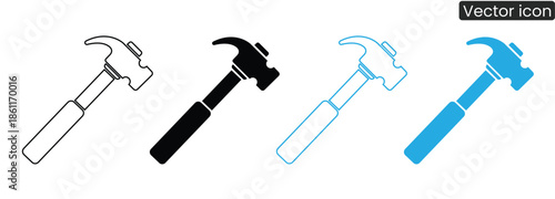 A set of four hammer icons in different colors and styles for various design applications