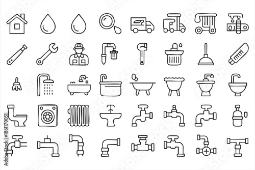 Water Supply and Drainage Icons for Building Infrastructure
