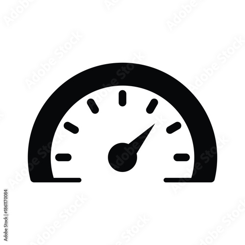 Speedometer icon vector. Black dashboard gauge symbol for speed, acceleration and performance. Measurement limit sign.